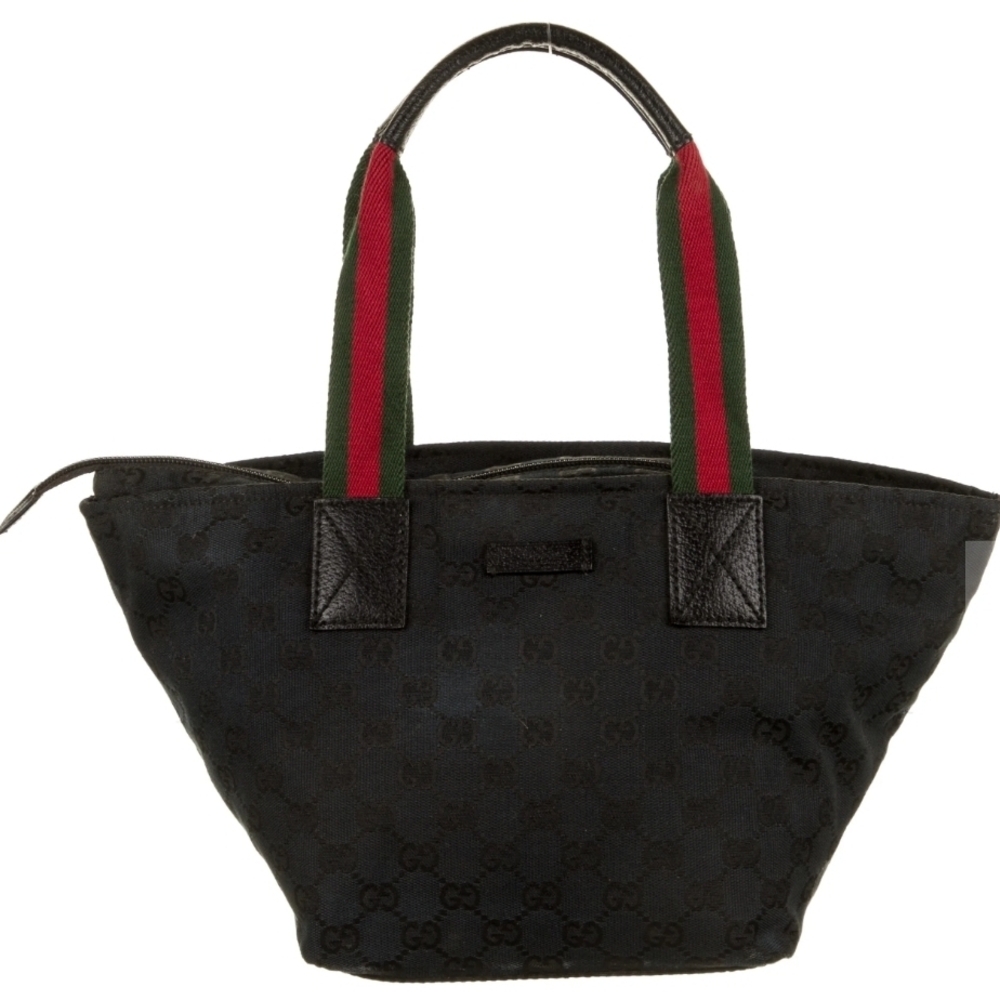 Gucci Black Tote with Signature Red and Green Straps